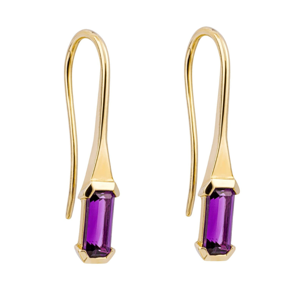 Elongated Amethyst Pendant & Earrings Set 9ct Yellow Gold 375 Hallmarked