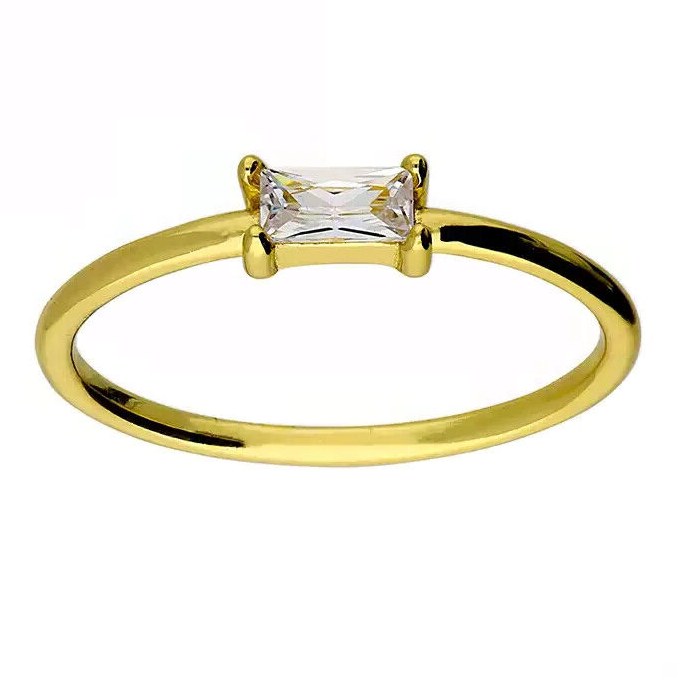 Baguette Ring 14ct Yellow Gold Plated Hallmarked British Made Size L - Q