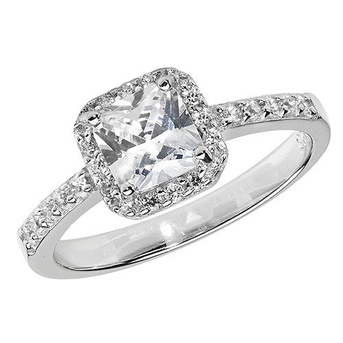 Sterling Silver Princess Halo Ring Engagement Gemstone 925 Hallmarked Size K - T