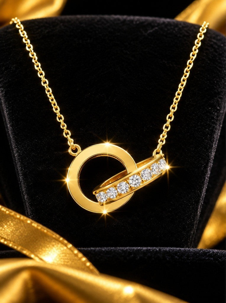 Sparkling Linked Ring Necklace 9ct Yellow Gold 375 Hallmarked British Made