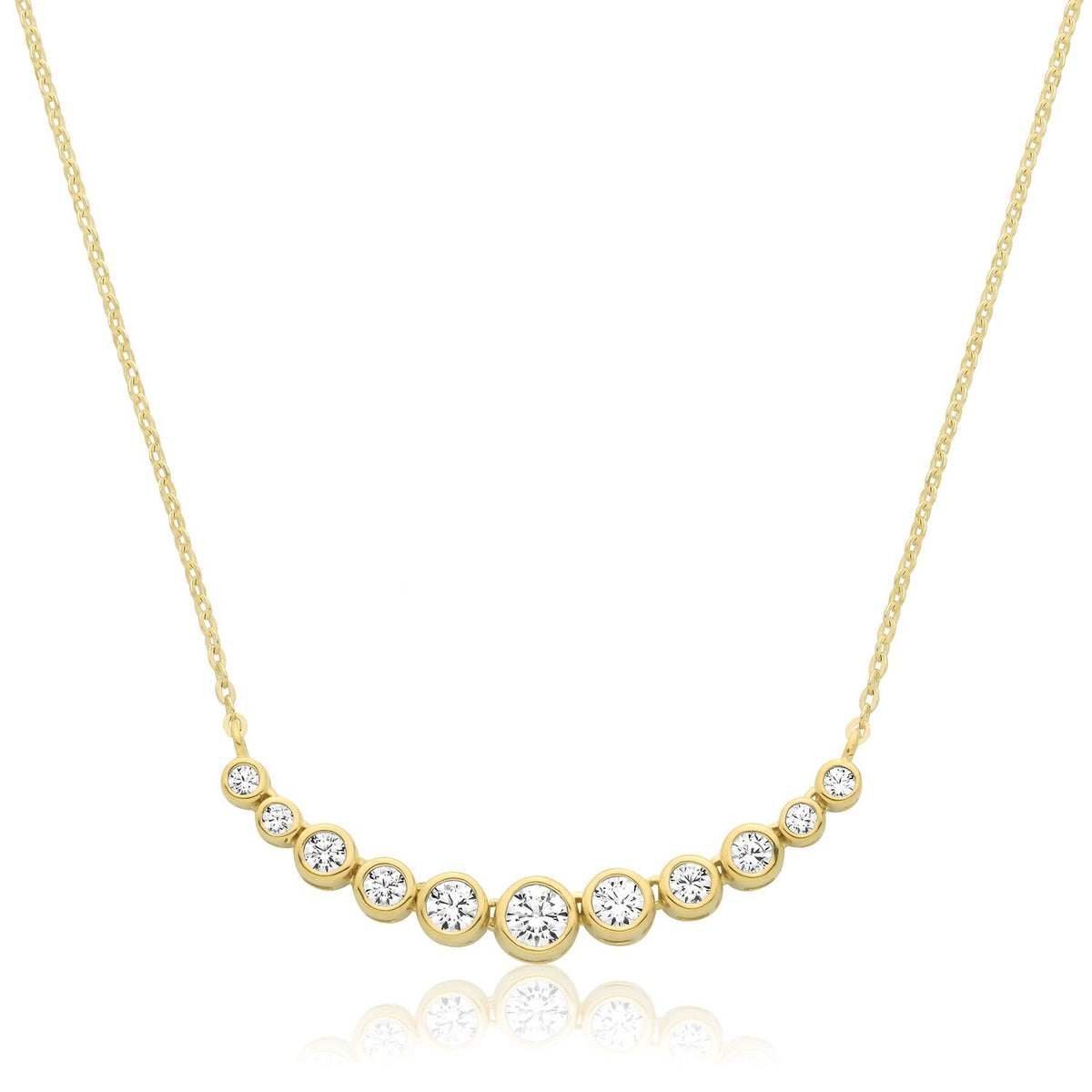 Graduated Bezel Set Necklace 9ct Yellow Gold 375 Hallmarked British Made