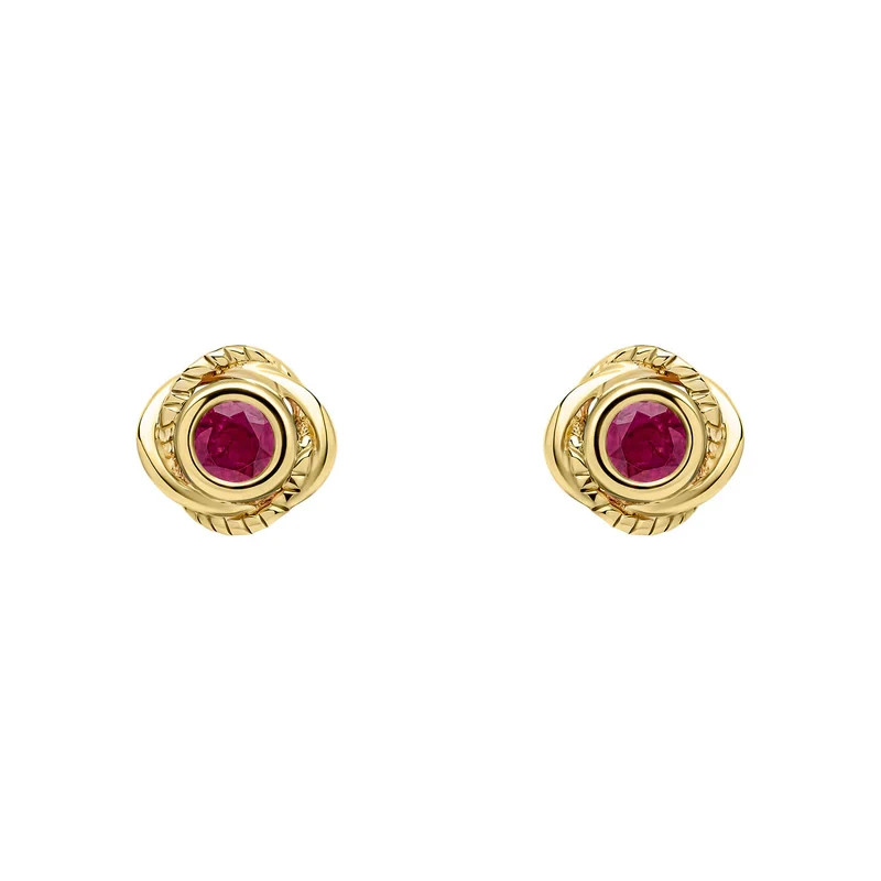 Flush Vintage Ruby Stud Earrings 9ct Yellow Gold 375 Hallmarked British Made