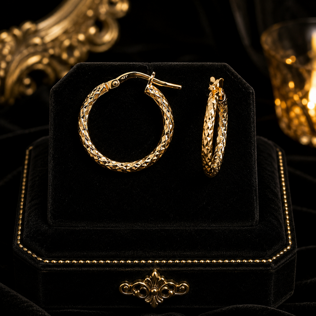 9ct Yellow Gold Diamond Cut Hoop Earrings 375 Hallmarked 8mm - 30mm Diameter