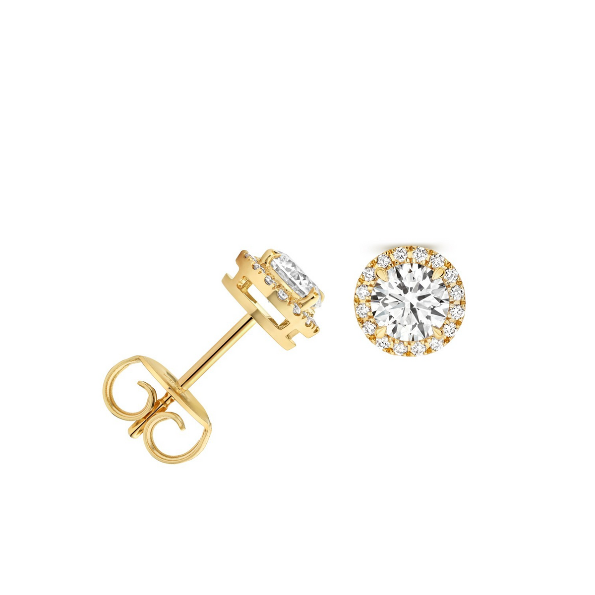 17 Lab-Grown Diamond Halo Stud Earrings 18ct Yellow Gold Hallmarked British Made