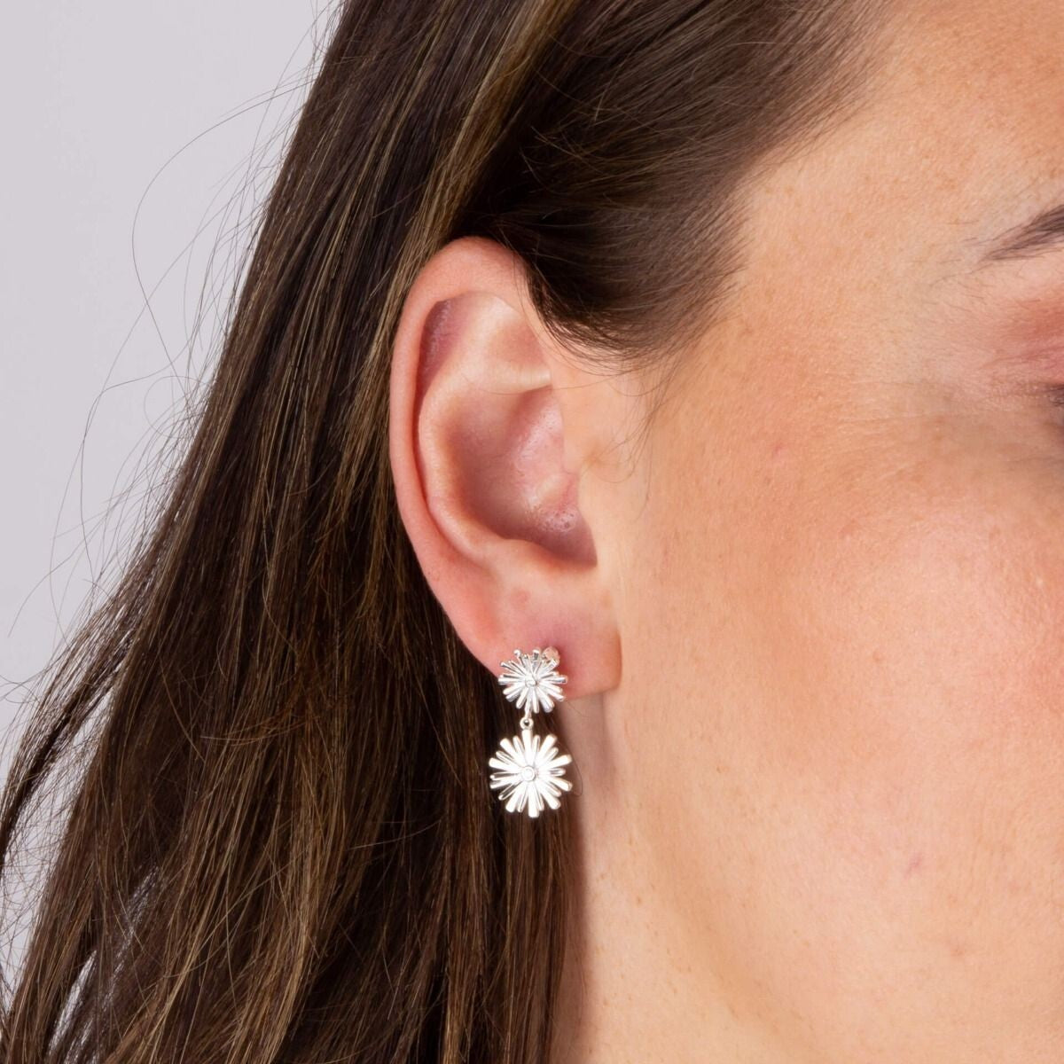 Double Flower Drop Earrings Sterling Silver 925 Hallmarked Brand New Boxed