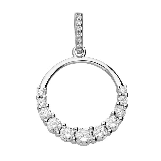 Half Set Round Zircon Pendant Sterling Silver 925 Hallmarked All Chain Lengths