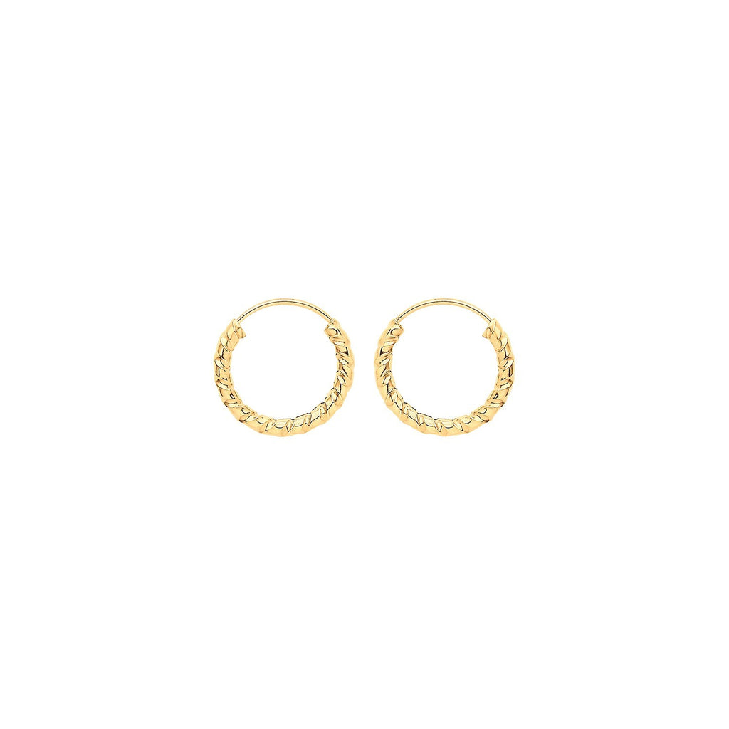 9ct Yellow Gold Sleeper Twist Hoop Earrings 375 Hallmarked 9mm - 21mm Diameter