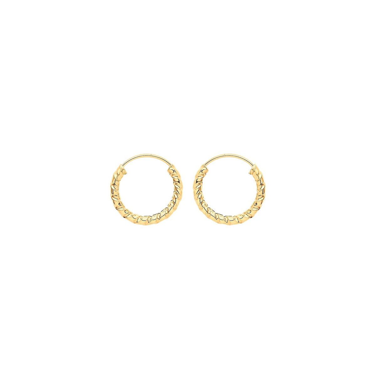9ct Yellow Gold Sleeper Twist Hoop Earrings 375 Hallmarked 9mm - 21mm Diameter