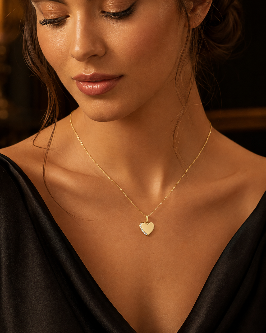 Side Set Heart Pendant 9ct Yellow Gold 375 Hallmarked All Chain Lengths