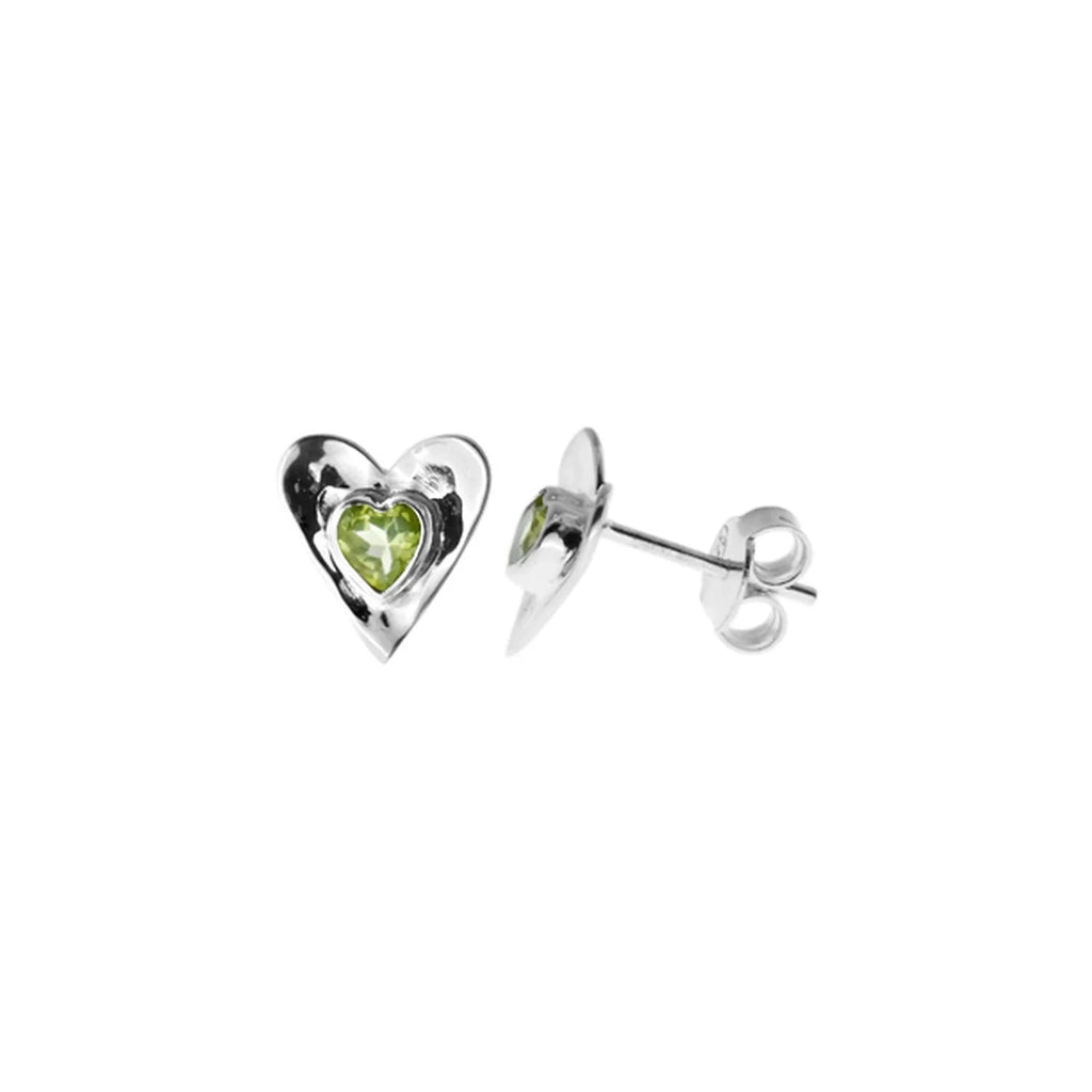 Peridot Heart Stud Earrings Sterling Silver 925 Hallmarked Brand New Boxed