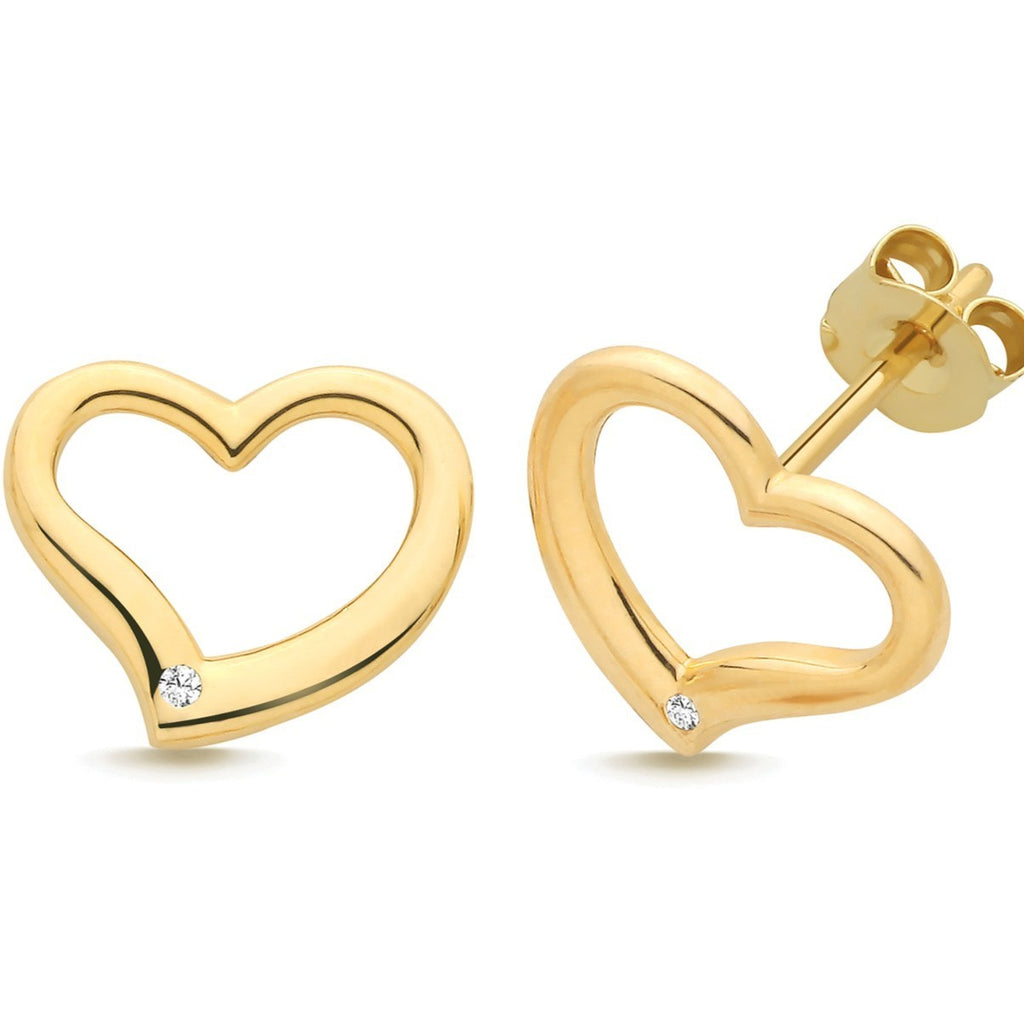 Flush Heart Stud Earrings 9ct Yellow Gold 375 Hallmarked Brand New Boxed