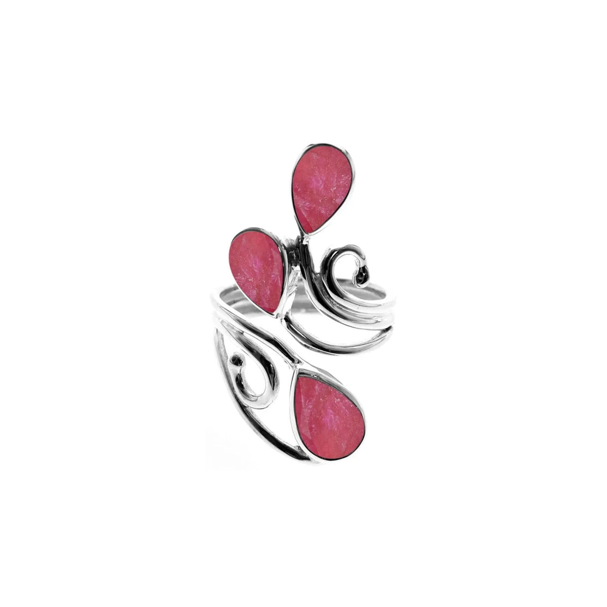 Ruby Quartz Petal Wrap Ring Sterling Silver 925 Hallmark British Made Size K - T