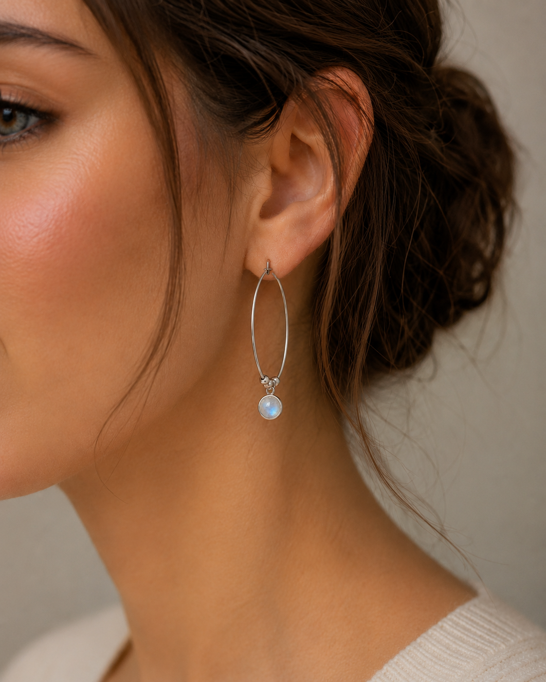 Ivy Moonstone Hoop Earrings Sterling Silver 925 Hallmarked Brand New Boxed