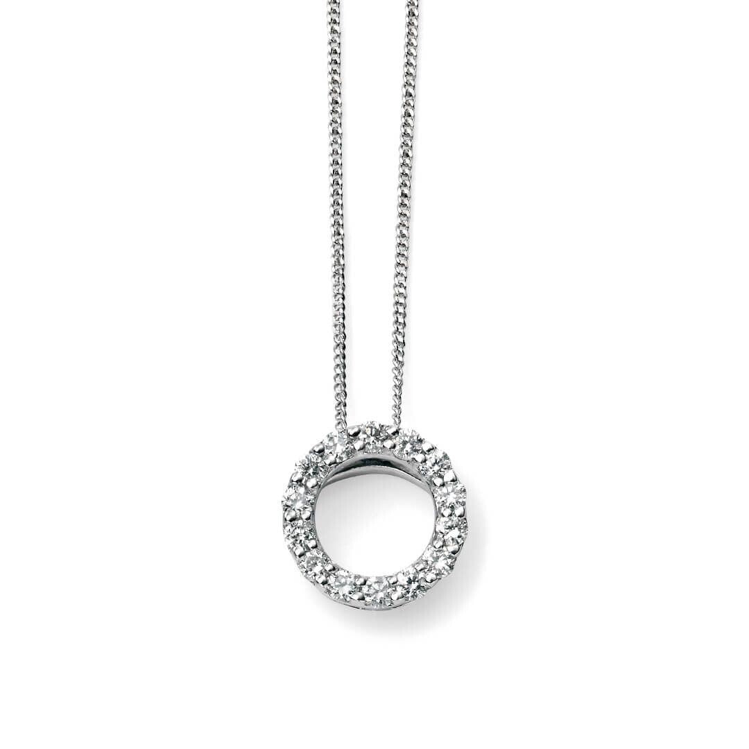 Open Circle Diamond Pendant 9ct White Gold 375 Hallmarked British Made