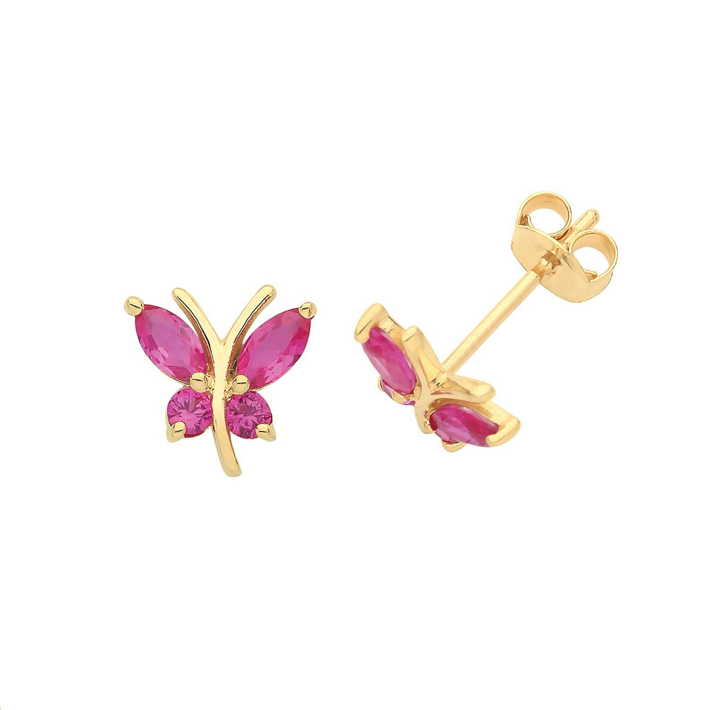 Ruby Butterfly Stud Earrings Yellow Gold Natural Stone 375 Hallmark New Boxed