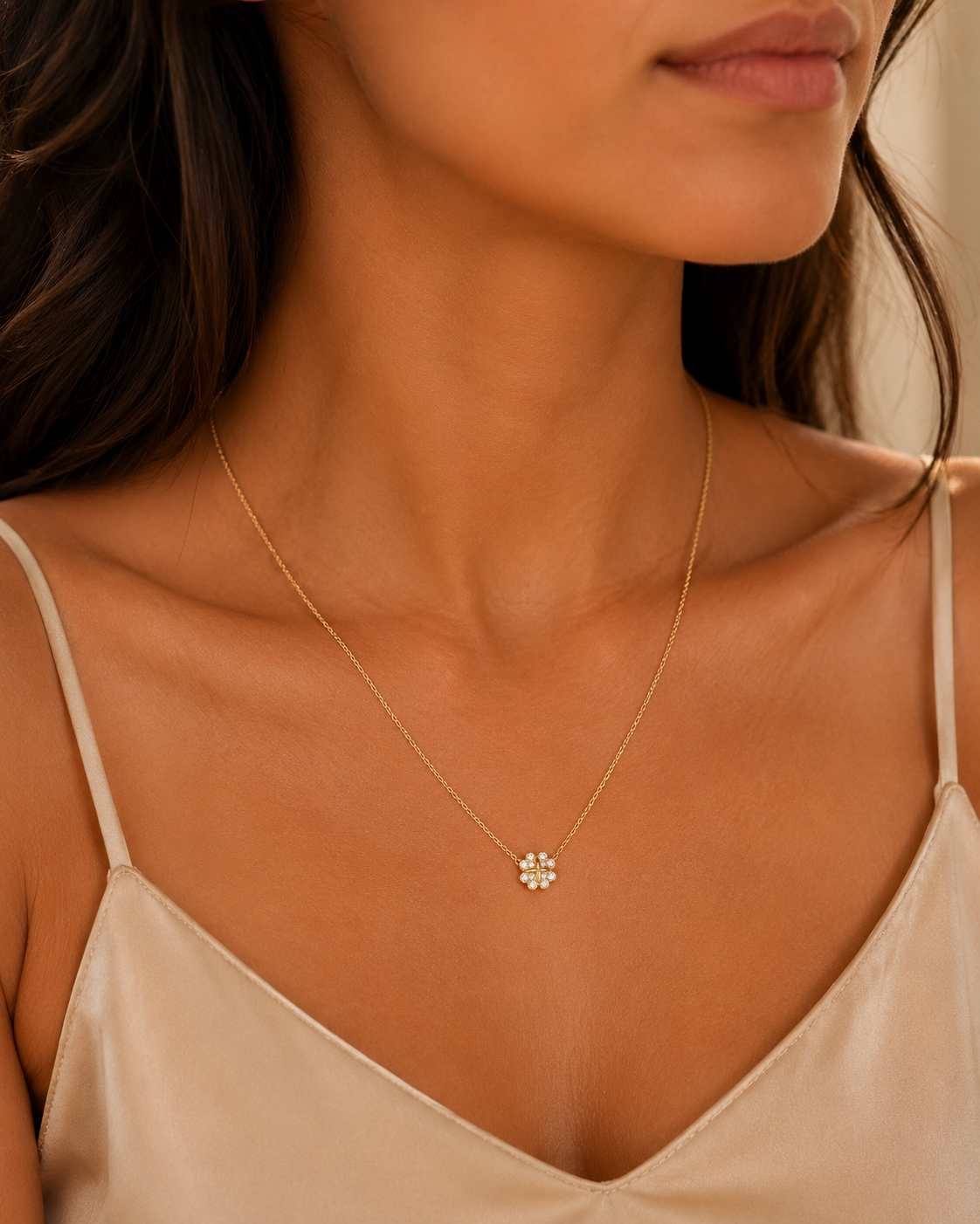 12 Natural Diamond Clover Necklace 18ct Yellow Gold Hallmarked British Made