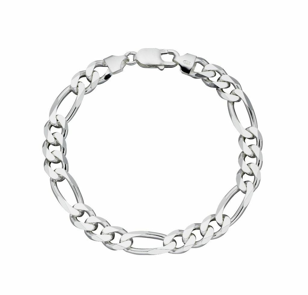 Gents Heavyweight Figaro Bracelet Solid Sterling Silver 925 Hallmarked 22cm