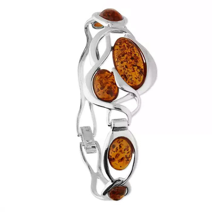 Oval Amber Stone Bangle Sterling Silver 925 Hallmarked British Made Brand New