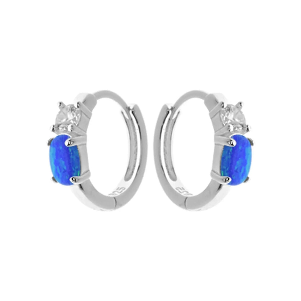 Blue Opal Sleeper Hoop Earrings Sterling Silver 925 Hallmarked Brand New Boxed