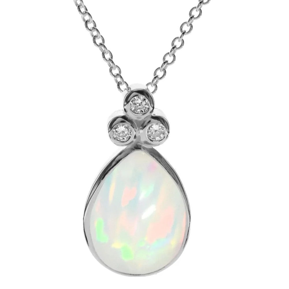 Teardrop Natural Opal Necklace Solid Sterling Silver 925 Hallmarked British Made