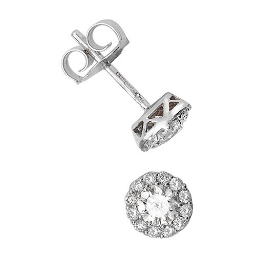 26 Natural Diamond Stud Halo Earrings 18ct White Gold Hallmarked British Made