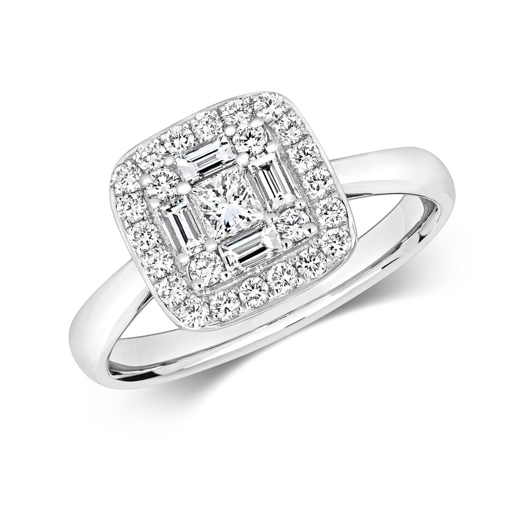Natural Diamond Baguette Halo Ring 18ct White Gold Hallmarked Sizes J - Q
