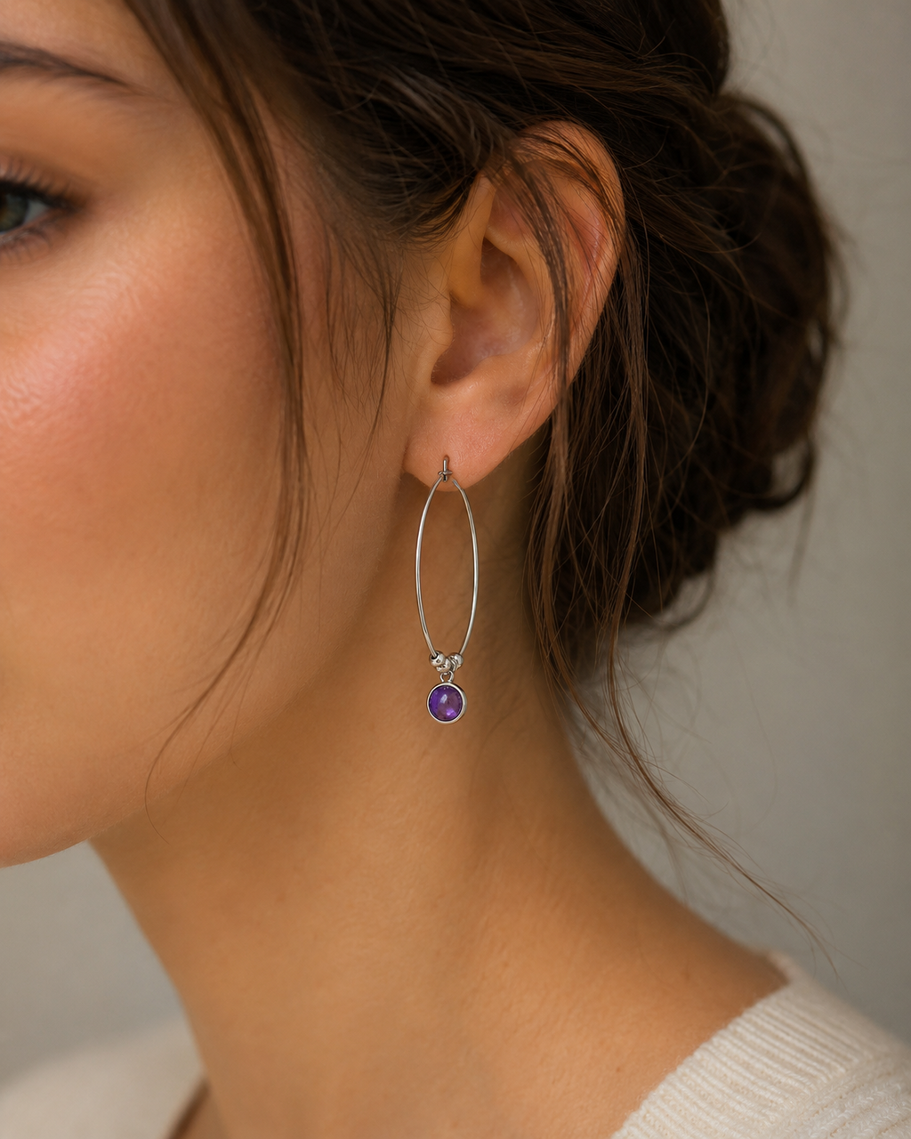 Ivy Amethyst Hoop Earrings Sterling Silver 925 Hallmarked Brand New Boxed