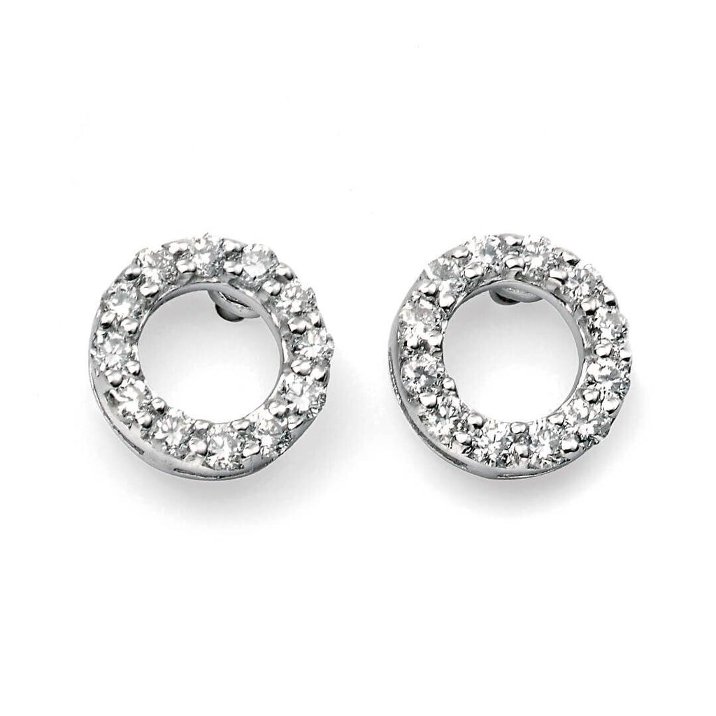Open Circle Diamond Hoop Earrings 9ct White Gold 375 Hallmarked British Made