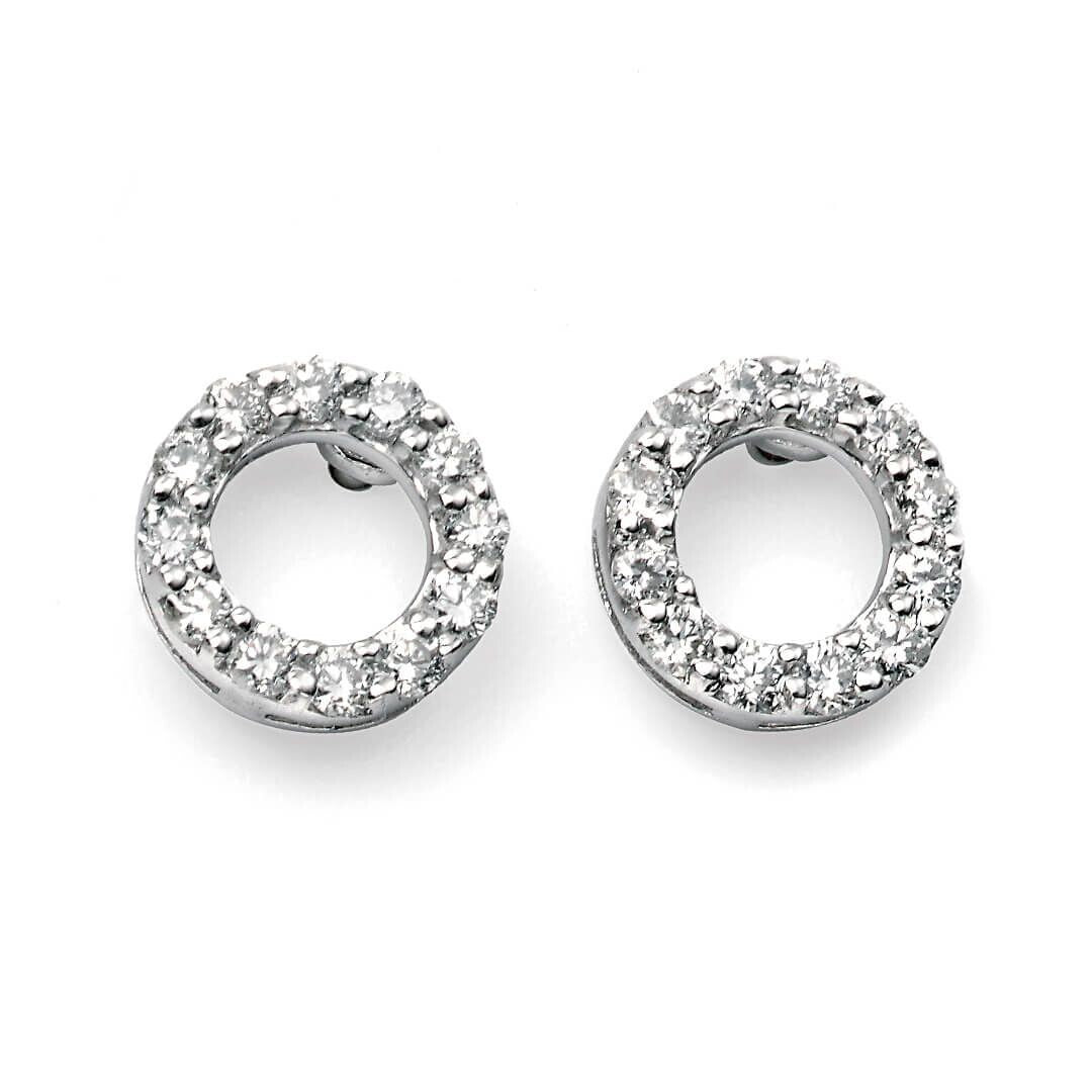 Open Circle Diamond Hoop Earrings 9ct White Gold 375 Hallmarked British Made