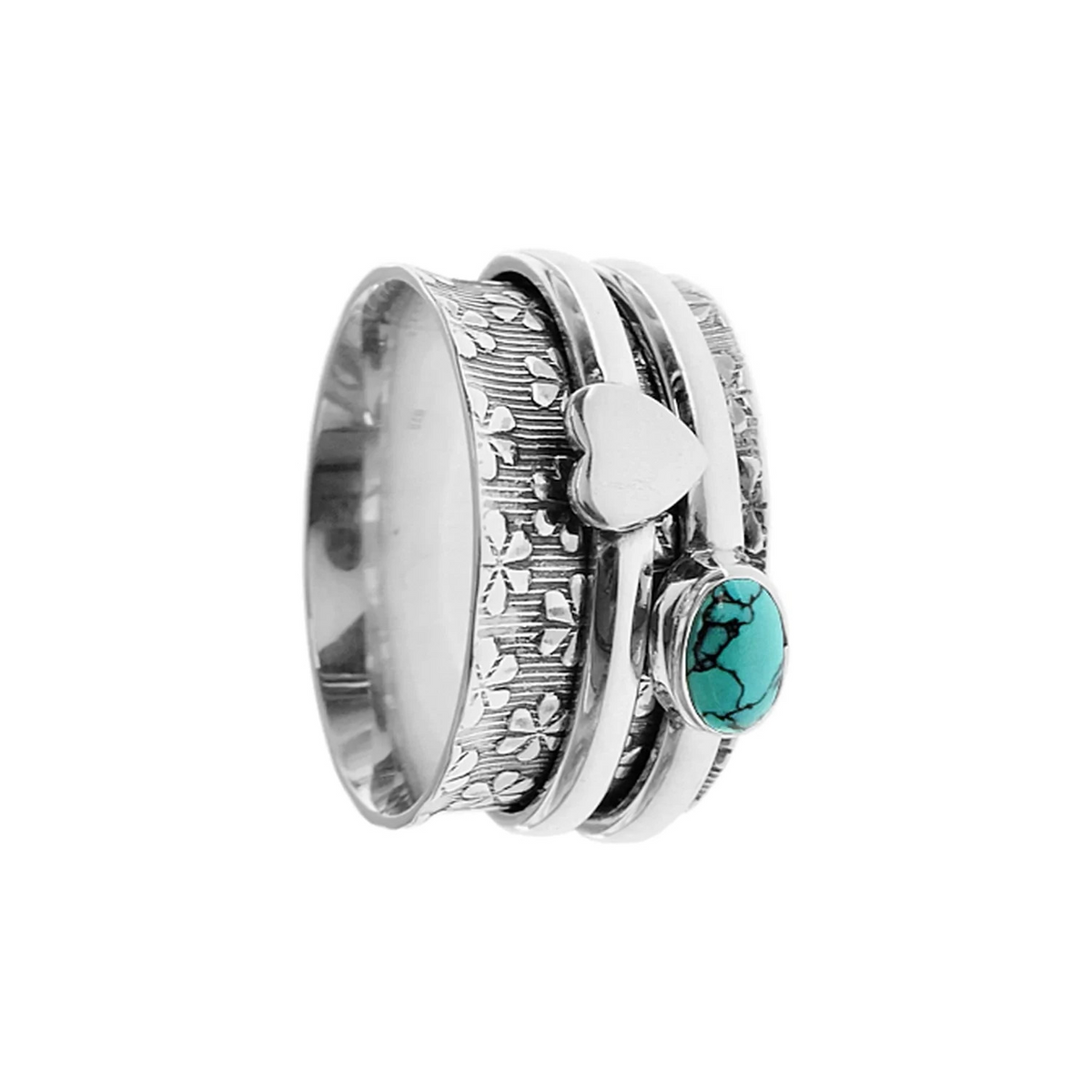 Double Heart Turquoise Spinner Ring Sterling Silver 925 Hallmarked Size K - T