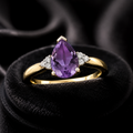 Teardrop Amethyst Diamond Ring 9ct 2 Tone Gold 375 Hallmarked Sizes J - Q