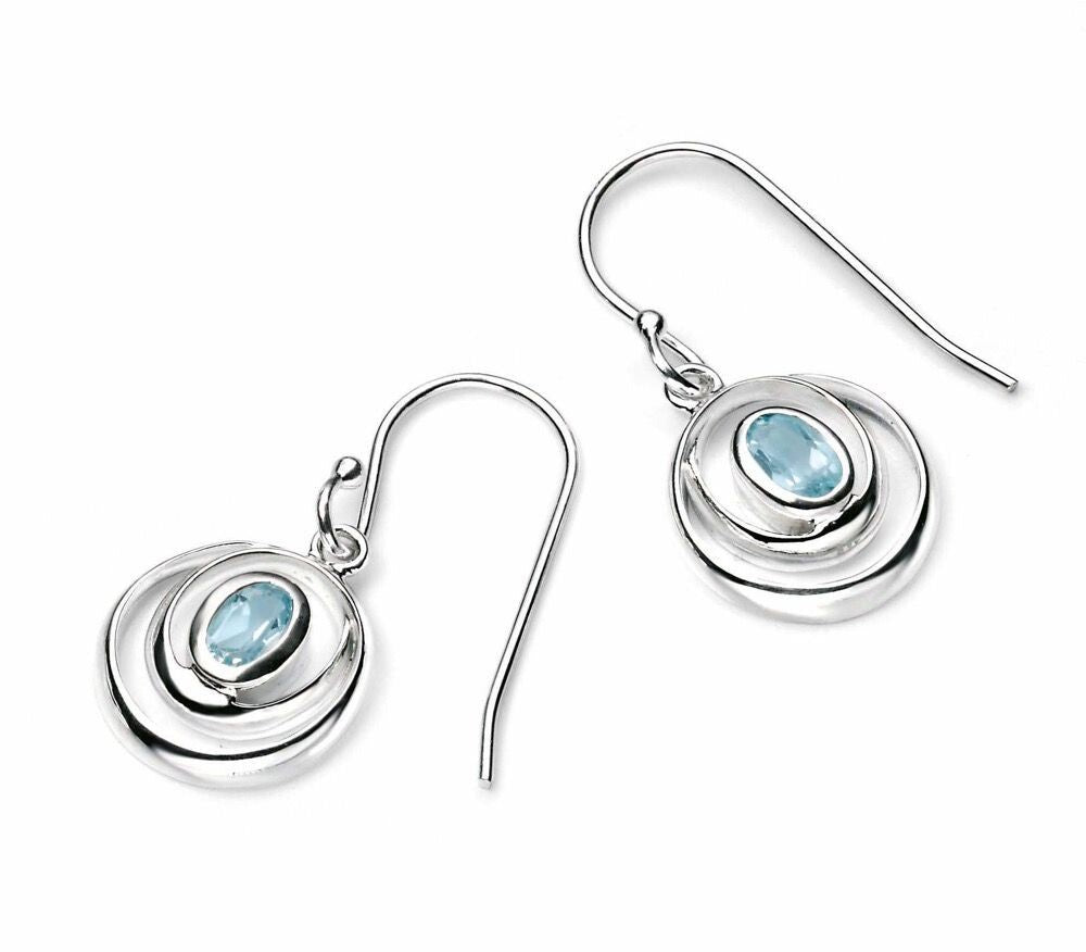 Loop Blue Topaz Drop Earrings Sterling Silver 925 Hallmarked Brand New Boxed