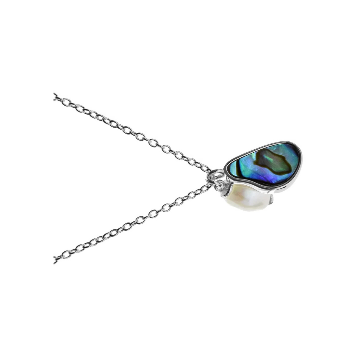 Pearl & Paua Shell Necklace Solid Sterling Silver 925 Hallmarked British Made