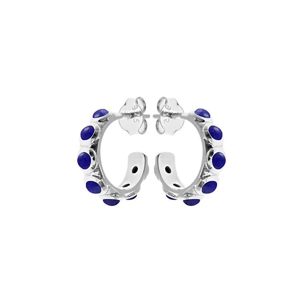 7 Stone Lapis Lazuli Hoop Earrings Sterling Silver 925 Hallmark Brand New Boxed