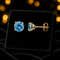 Yellow Gold Blue Topaz Earrings Solitaire Natural Stone 375 9 Carat New Boxed