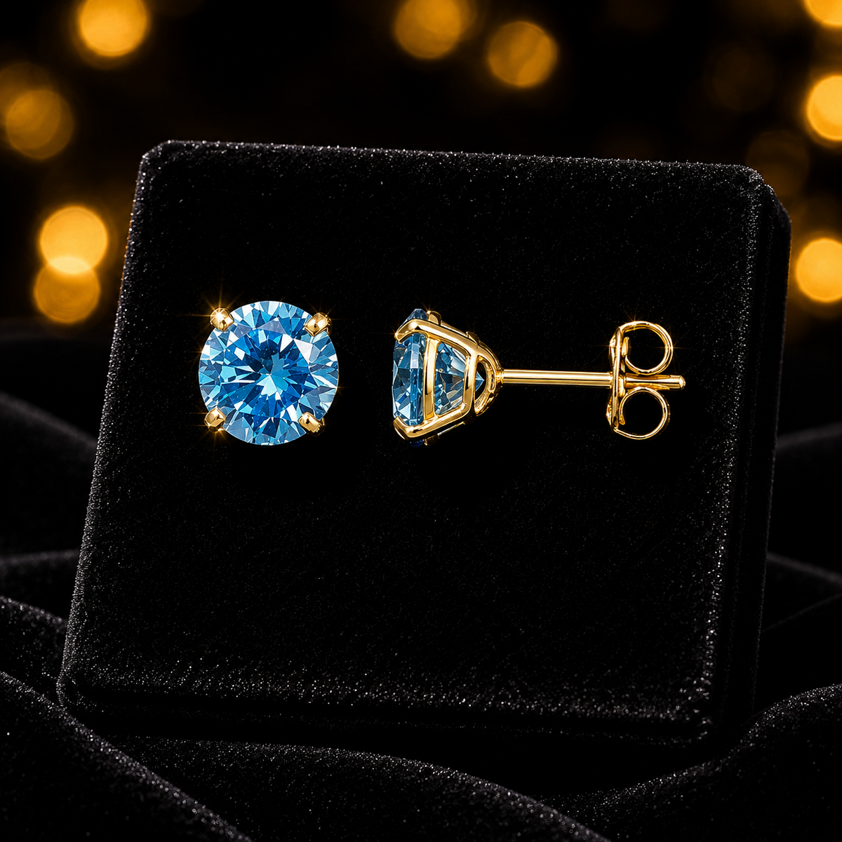Yellow Gold Blue Topaz Earrings Solitaire Natural Stone 375 9 Carat New Boxed