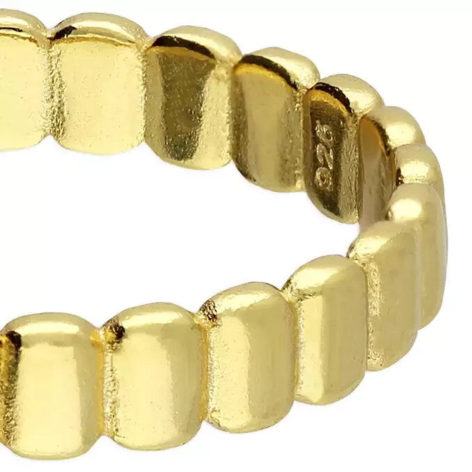 Baguette Ribbed Band Ring 14ct Yellow Gold Plated Hallmarked Size I - T