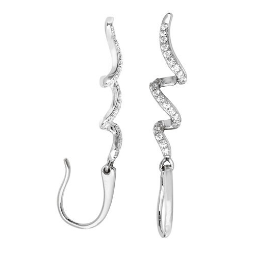 Stone-Set Wave Drop Earrings Sterling Silver 925 Hallmarked Brand New Boxed