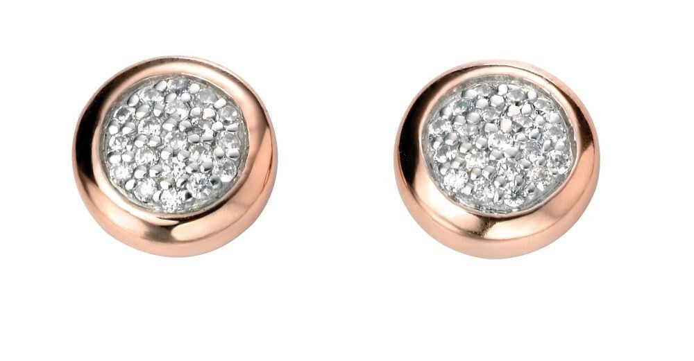Pave Set Zircon Stud Earrings 9ct Rose Gold Plated Hallmarked Brand New Boxed