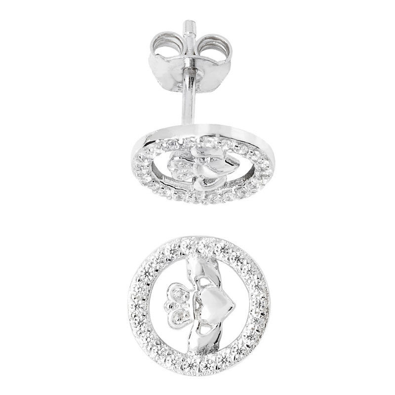 Channel Set Claddagh Stud Earrings Sterling Silver 925 Hallmarked British Made