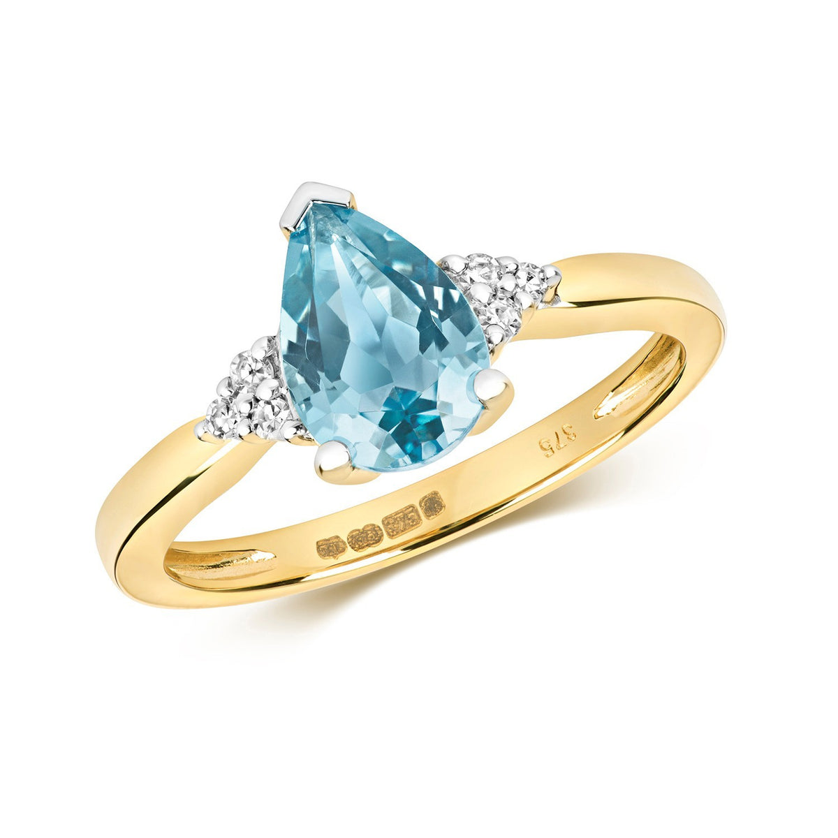 Teardrop Blue Topaz Diamond Ring 9ct 2 Tone Gold 375 Hallmarked Sizes J - Q