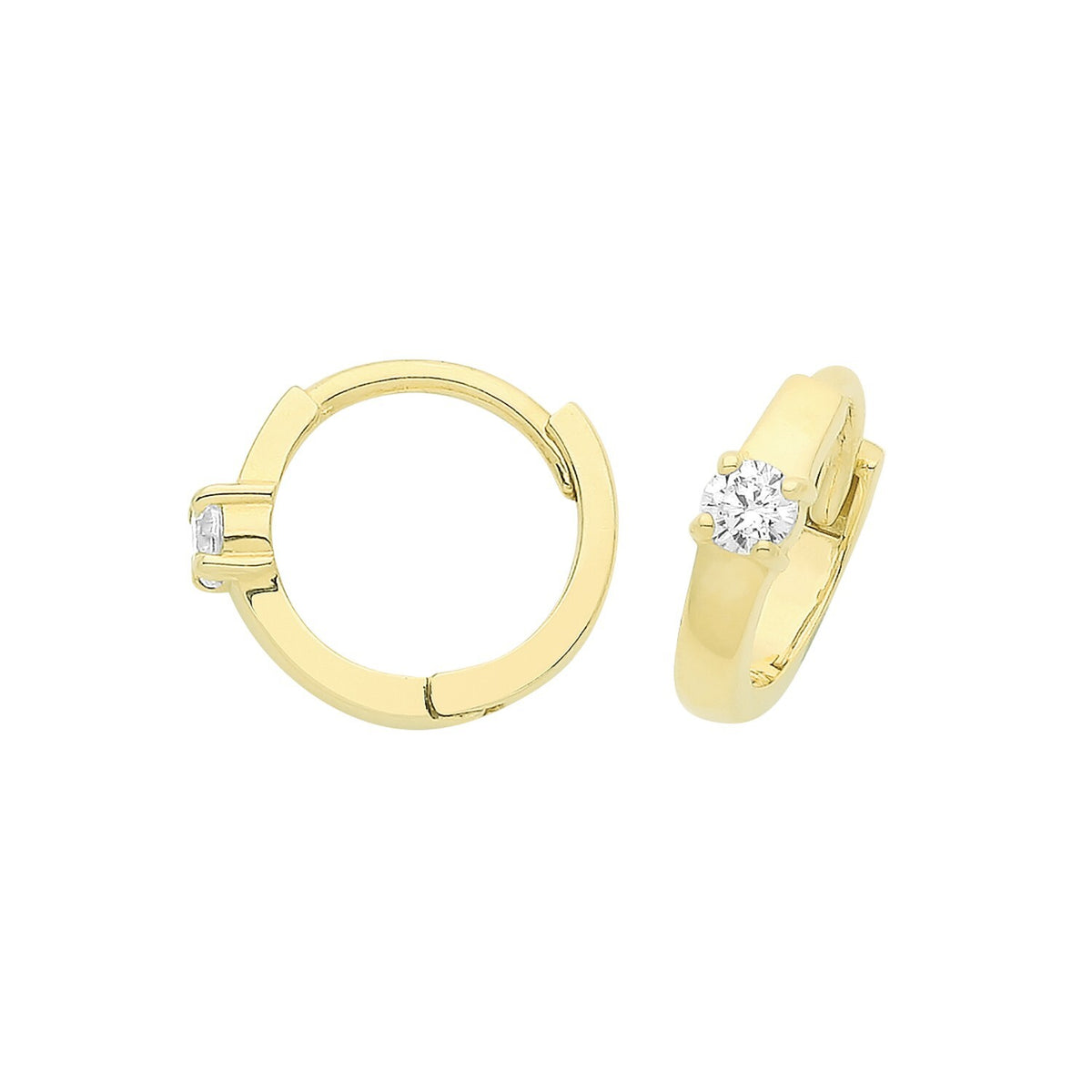 9ct Yellow Gold 1 Stone Hoop Earrings British Made 375 Hallmark Brand New Boxed