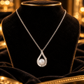 Ladies Pearl Halo Twist Necklace Sterling Silver 925 Hallmarked British Made