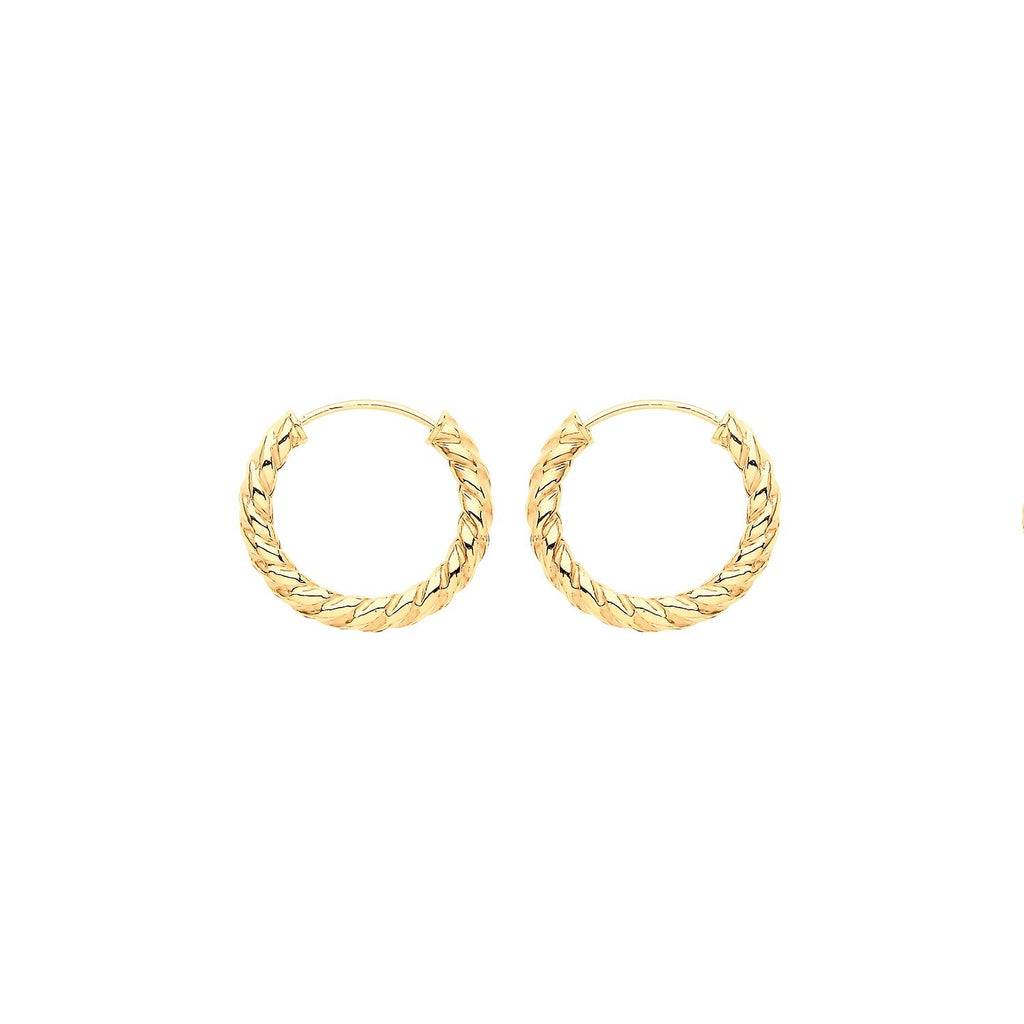 9ct Yellow Gold Sleeper Twist Hoop Earrings 375 Hallmarked 9mm - 21mm Diameter