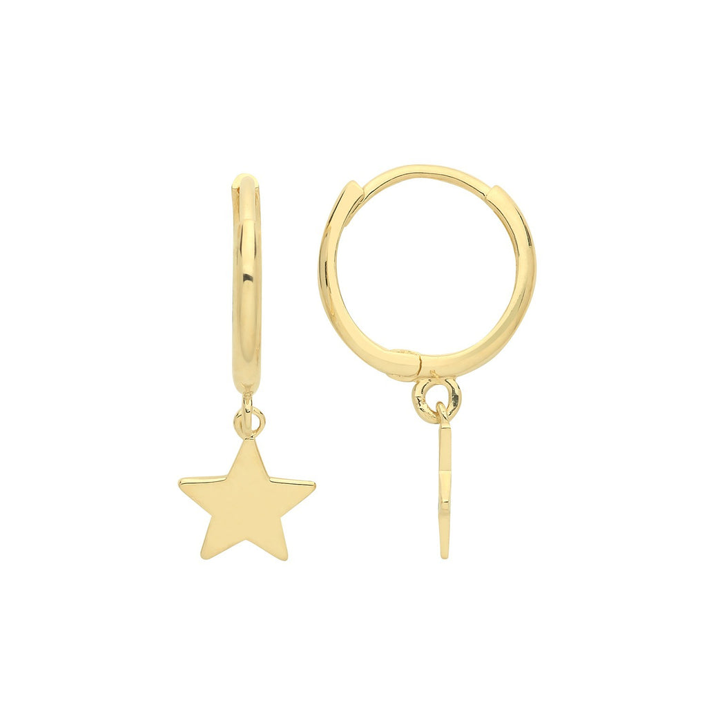 8mm Star Drop Hoops Earrings 9ct Yellow Gold 375 Hallmarked Brand New