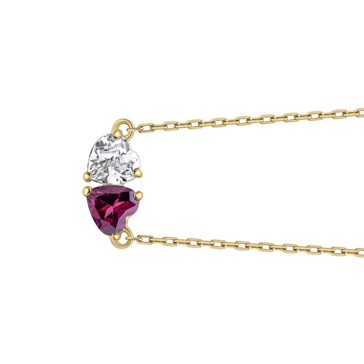 2 Stone Heart Necklace 9ct Yellow Gold 375 Hallmarked British Made Brand New