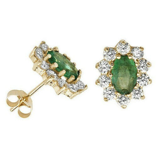 Yellow Gold Emerald Earrings Cluster Natural Stone 375 9 Carat New Boxed
