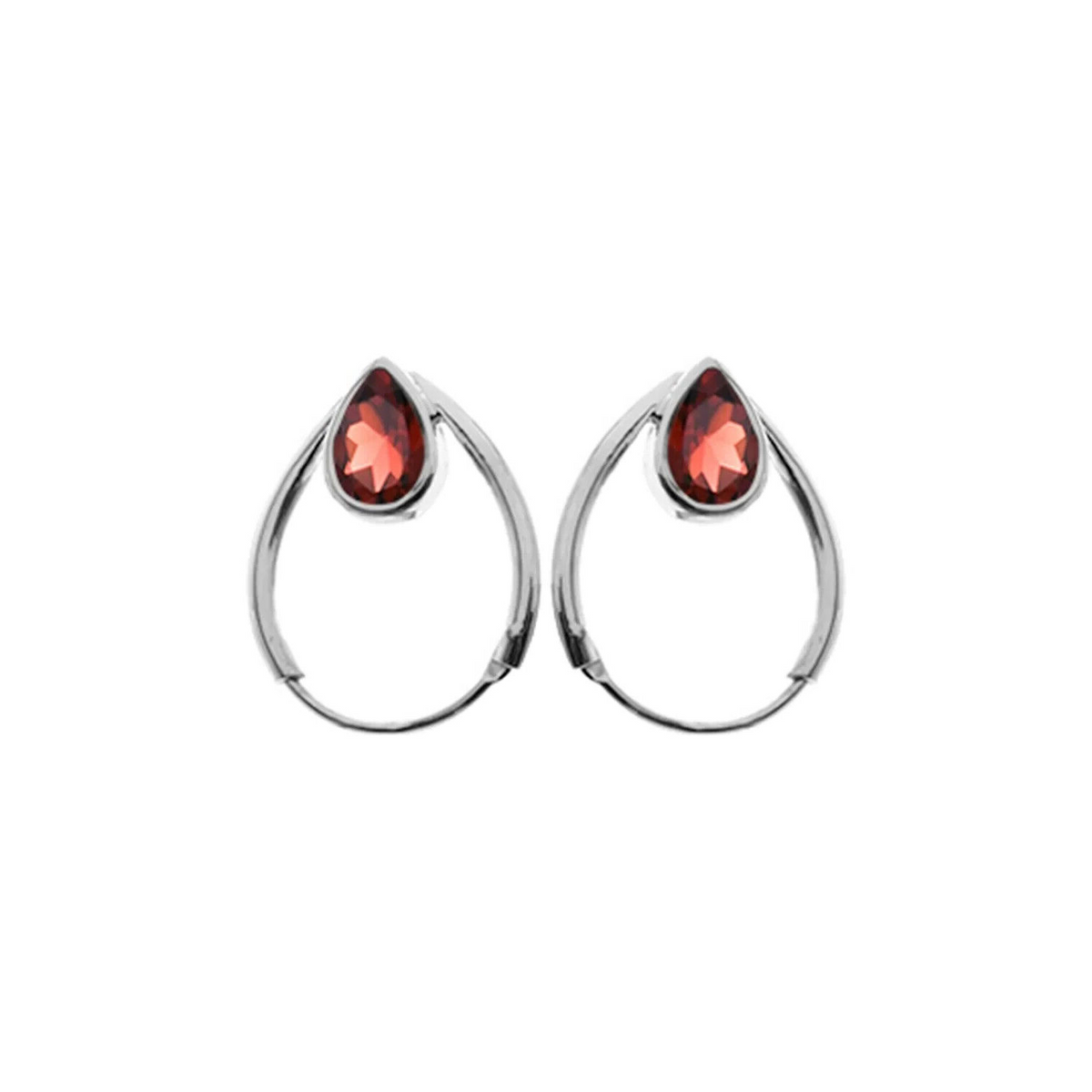 Teardrop Garnet Hoop Earrings Sterling Silver 925 Hallmarked Brand New Boxed