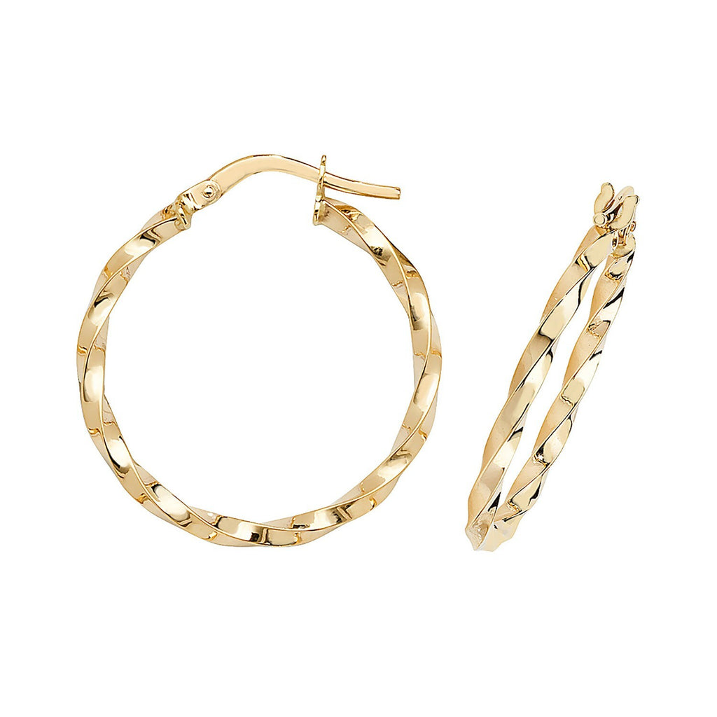 9ct Yellow Gold Twist Hoop Earrings 375 Hallmarked 8mm - 50mm Diameter