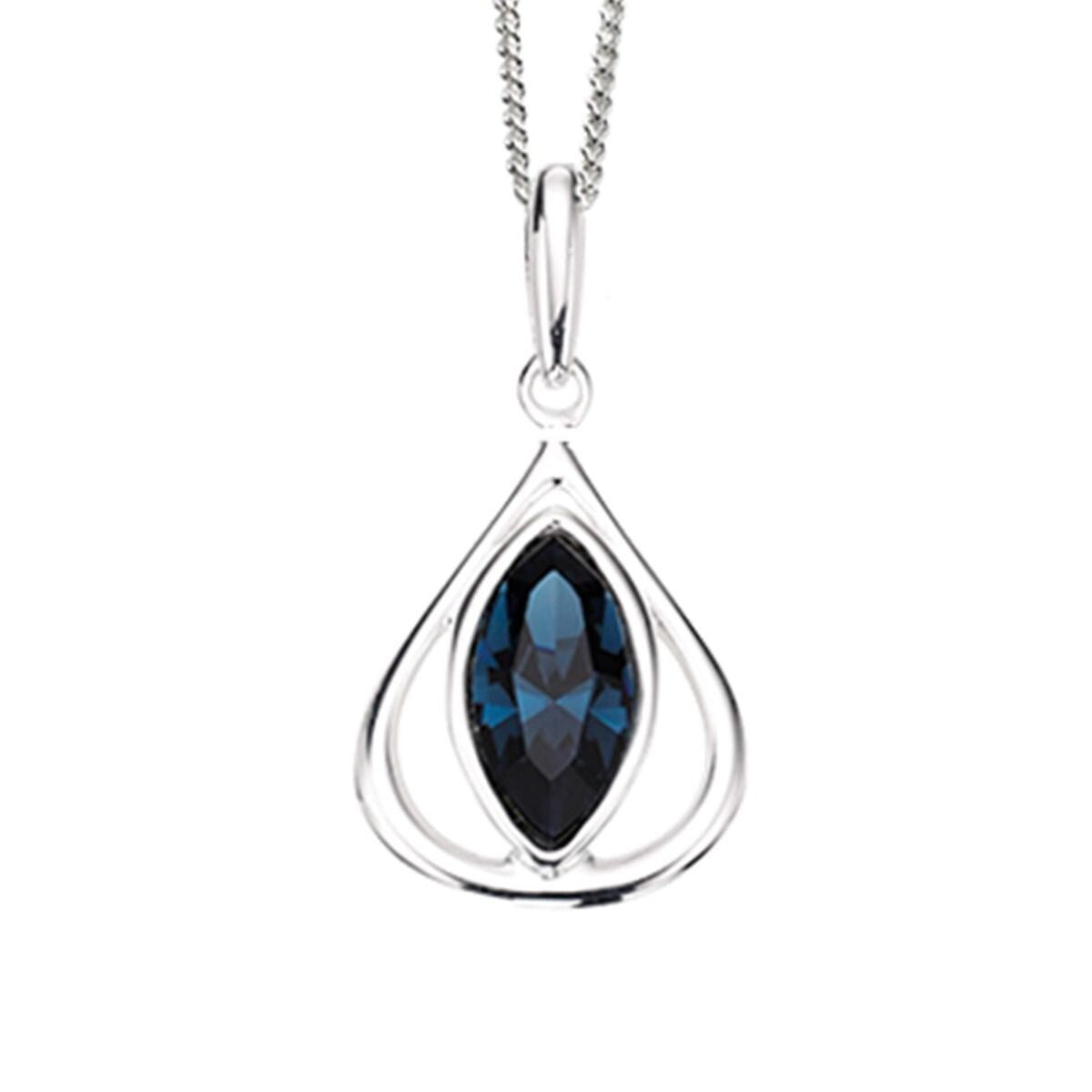 Open Teardrop Crystal Pendant Sterling Silver 925 Hallmarked All Chain Lengths